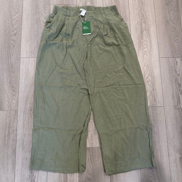 Halara Wide Leg Flowy Solid Palazzo Casual Linen Feel Pants Catkin Green XL - Picture 2 of 9